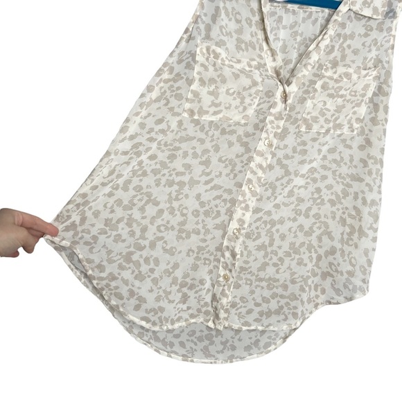 Decree Ivory Beige Semi Sheer Leopard Print Sleeveless Blouse - Picture 4 of 9